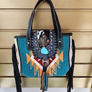 Montana West embellished with red turquoise and monogram small handbag / crossbo